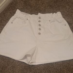 LOFT High Waist White Shorts with Button Accents